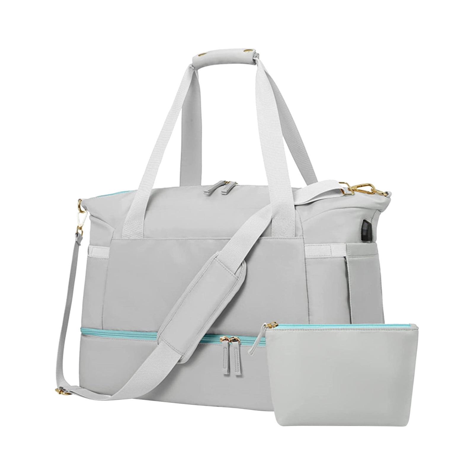 LACKUST Women's Travel Duffel, Weekender Overnight, Gym Tote, Shoe & Wet Pocket, Carry On, USB Charging,Gray