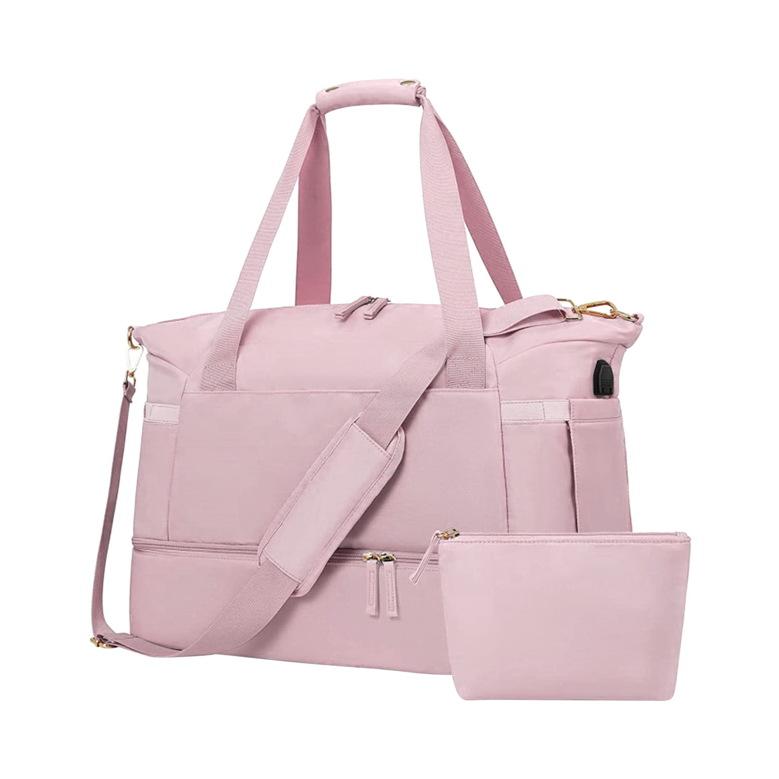 LACKUST Women's Travel Duffel, Weekender Overnight, Gym Tote, Shoe & Wet Pocket, Carry On, USB Charging,Pink