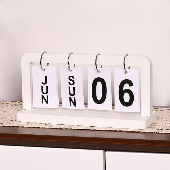 LACKUST Wooden Flip Desk Calendar, Perpetual Reusable Solid Wood Modern Minimalist Calendar with Month Week Date Display for Desktop Home Office Decor