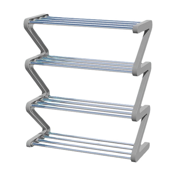LACKUST Z-shaped Shoe Rack 4 Tier - Stainless Steel Small Space Shoe Storage, Easy to Assemble Modern Dorm Home Gray Shoe Organizer