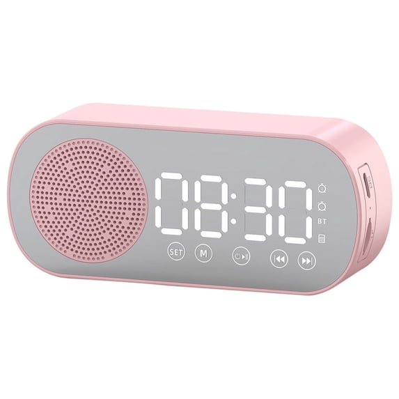 LACKUST Z7 Smart Bluetooth Audio Gift Alarm Clock Mirror Clock Audio Radio, Small Speaker With Plug-in Card,Pink