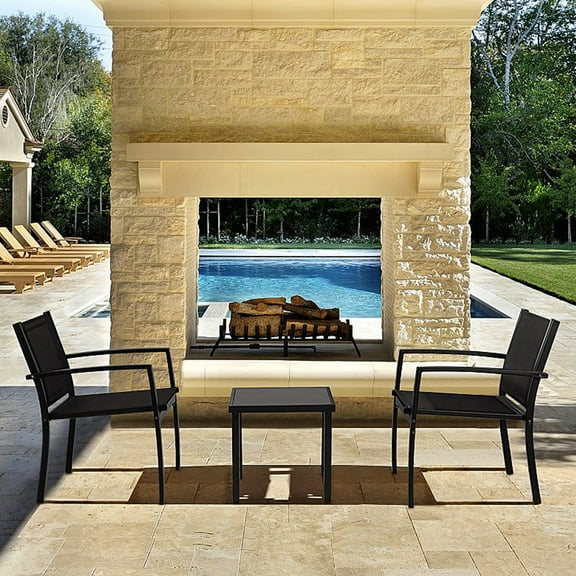 LACOO 3 Pieces Patio Furniture Set Textilene Bistro Set Morden Conversation Set with Table，Balck
