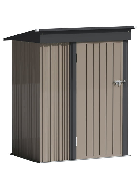 LACOO 3 x 5 ft. Patio Steel Storage Lockable Shed for Backyard, Mental Outdoor Storage Shed for Garden with Groove Roof, Brown