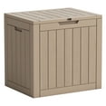 thumbnail image 1 of LACOO 32 Gallon Plastic Deck Box for Outdoor Indoor Storage, Light Brown, 1 of 7