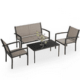thumbnail image 1 of LACOO 4 Pieces Outdoor Furniture Set Patio Textilene Steel Conversation Set with Loveseat Tea Table for Lawn and Balcony, Beige, 1 of 8
