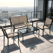 Homall 4-Piece Patio Conversation Set, Textilene Steel Outdoor Furniture Set with Loveseat, 2 Armchairs & Coffee Table, Weather Resistant for Balcony Lawn Backyard, Beige