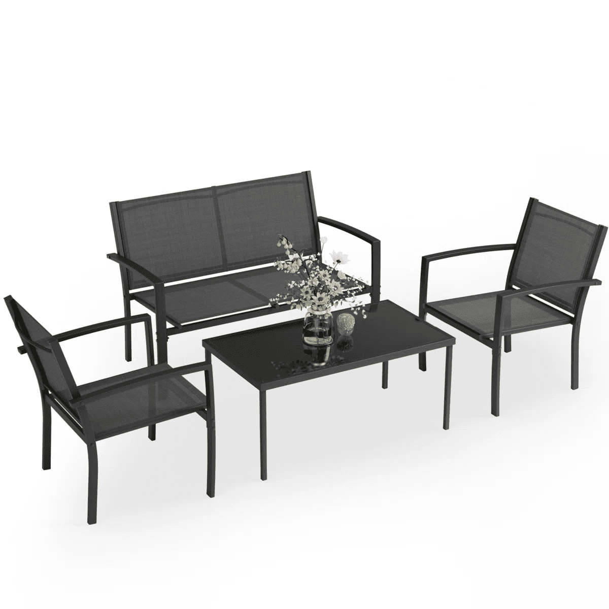 Walmart savings: LACOO 4 Pieces Outdoor Furniture Set Patio Textilene Steel Conversation Set with Loveseat Tea Table for Lawn and Balcony, Black