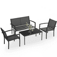 thumbnail image 1 of LACOO 4 Pieces Outdoor Furniture Set Patio Textilene Steel Conversation Set with Loveseat Tea Table for Lawn and Balcony, Black, 1 of 9