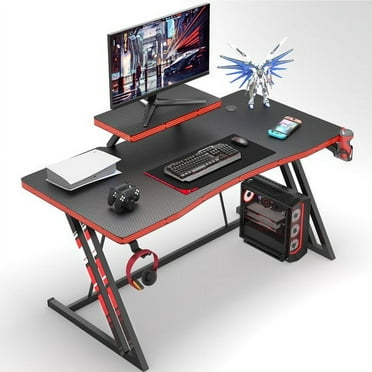 LACOO 47.2-Inch Gaming Desk Home Office Desk Modern Style Writing Table with Cup Holder Headphone Hook, Black