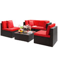 thumbnail image 1 of LACOO 5 Pieces Outdoor PE Wicker Conversation Set Rattan Outdoor Sectional Set with Chushions and Table(Red), 1 of 1