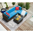 thumbnail image 1 of LACOO 5 Pieces Patio Sectional Set PE Rattan All-Weather Conversation Set with Table Blue 83" L x 55" W X 25" H, 1 of 7