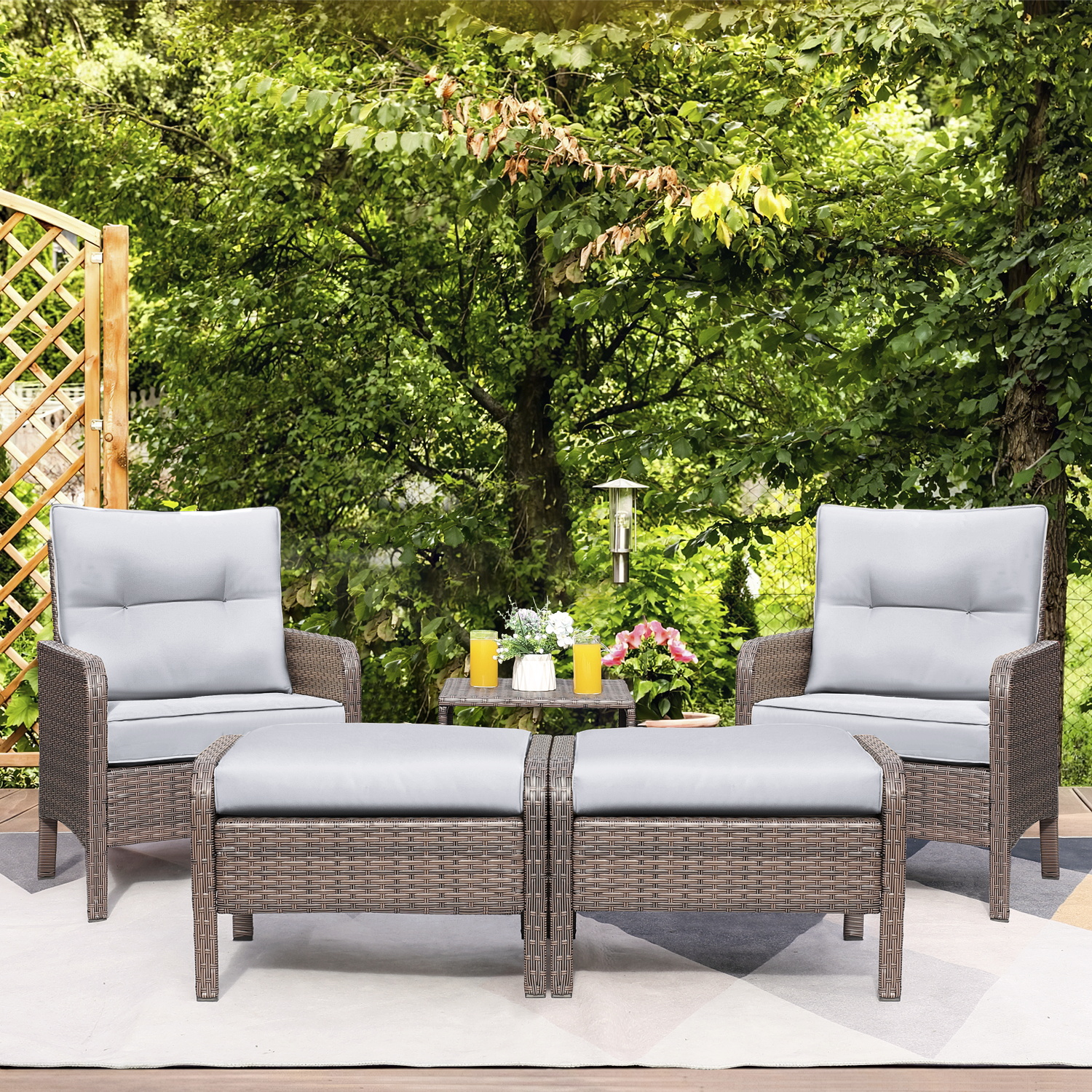 LACOO 5 Pieces Wicker Patio Furniture Set Outdoor Patio Seat Conversation Cushion Chairs with Table & Ottomans, Gray - image 1 of 8