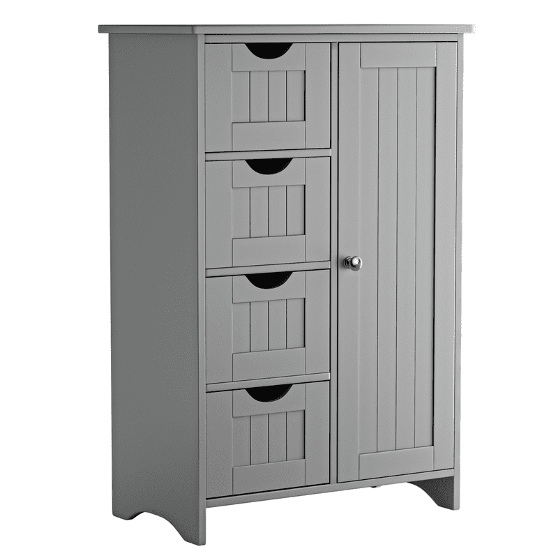 Lacoo Bathroom Storage Cabinet with 4 Drawers, Side Storage Organizer with 1 Cupboard and 2 Shelves Freestanding Cabinet, Gray