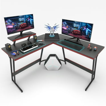 LACOO Gaming Desk L-Shaped Carbon Fiber Surface Gaming Corner Desk Table, Black