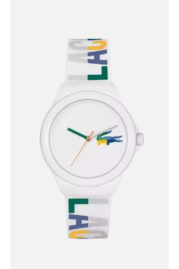 2001217 WHITE DIAL MULTICOLOR LACOSTE PRINT SILICONE STRAP WOMENS WATCH