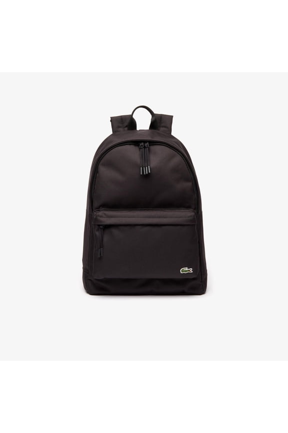 Men's Black Canvas Back Mesh Padding Top Handle Solid Embroidered Logo Double Flat Strap Backpack