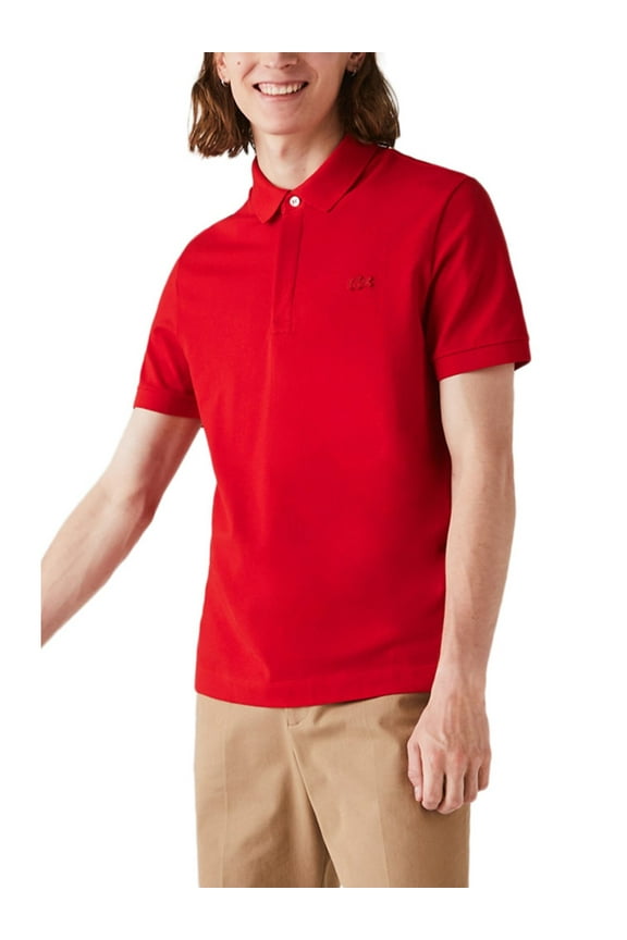 Mens Red Logo Graphic Short Sleeve Classic Fit Button Down Polo L