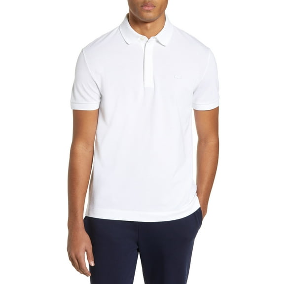 LACOSTE Mens White Logo Graphic Short Sleeve Classic Fit Button Down Polo L
