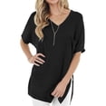thumbnail image 1 of Short Sleeve V Neck Shirts Side Split Loose Fit Tunic with Pocket (Women's), 1 of 5