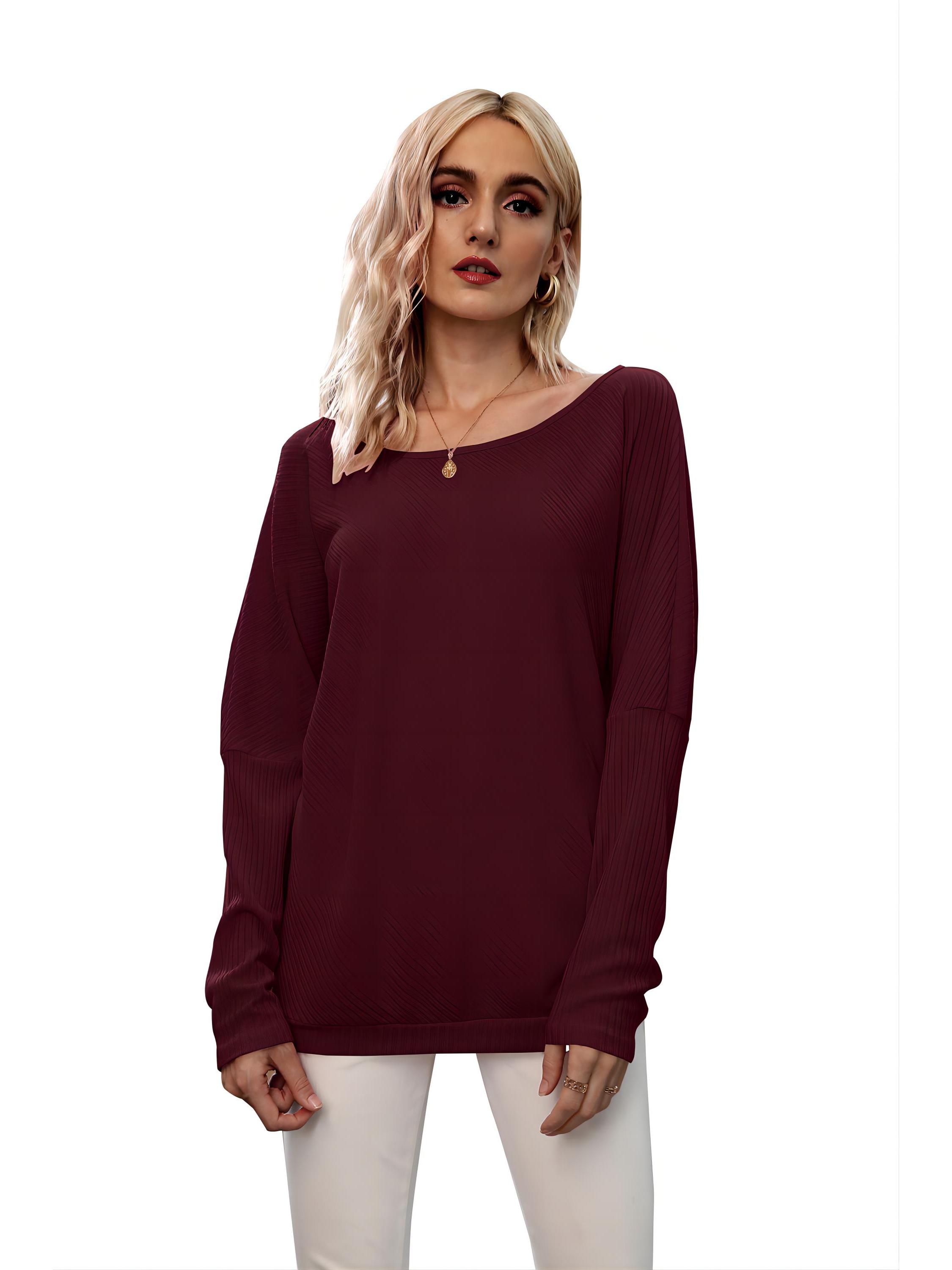 LACOZY Women Long Sleeve Batwing TShirt Off Shoulder Knit