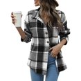 thumbnail image 1 of Women Plaid T-Shirt Long Sleeve Button Lapel Casual, 1 of 3