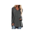 thumbnail image 1 of Women Plus Size Mid-Length T-Shirt Long Sleeve V Neck Pullover Casual Loose Slim Fit, 1 of 4