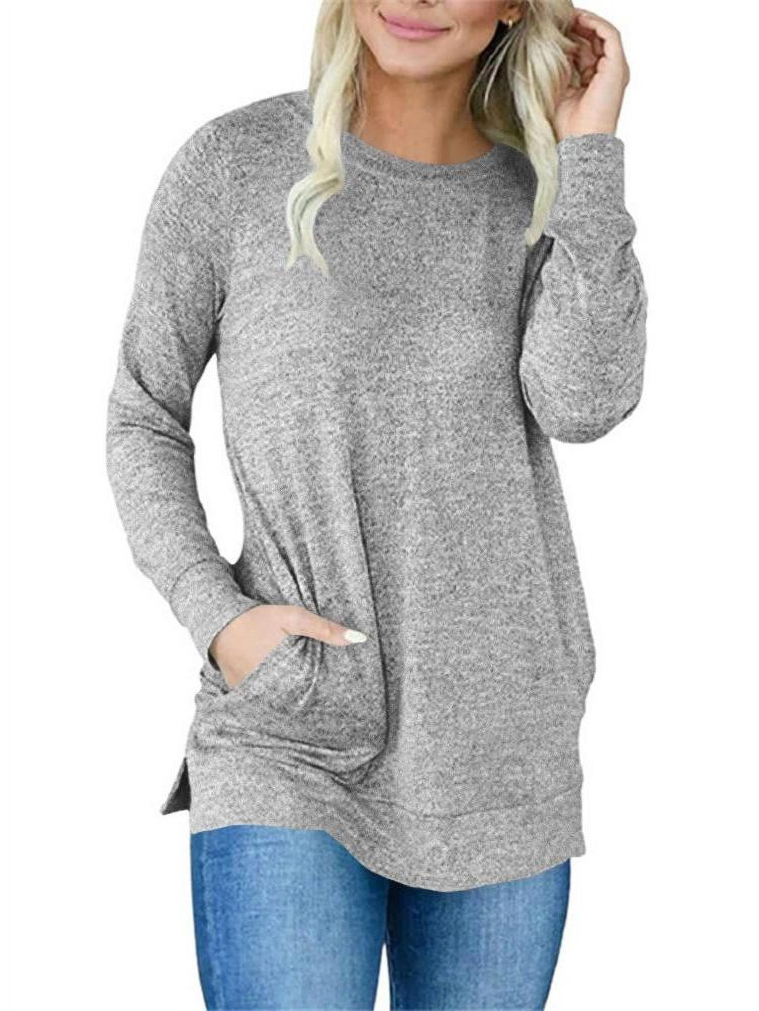 LACOZY Women Tunic Long Sleeve Round Neck Sweatshirts for Women Gray ...