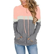 LACOZY Womens Long Sleeve Hoodie Sweatshirt Contrast Hooded Drawstring Color Block Top