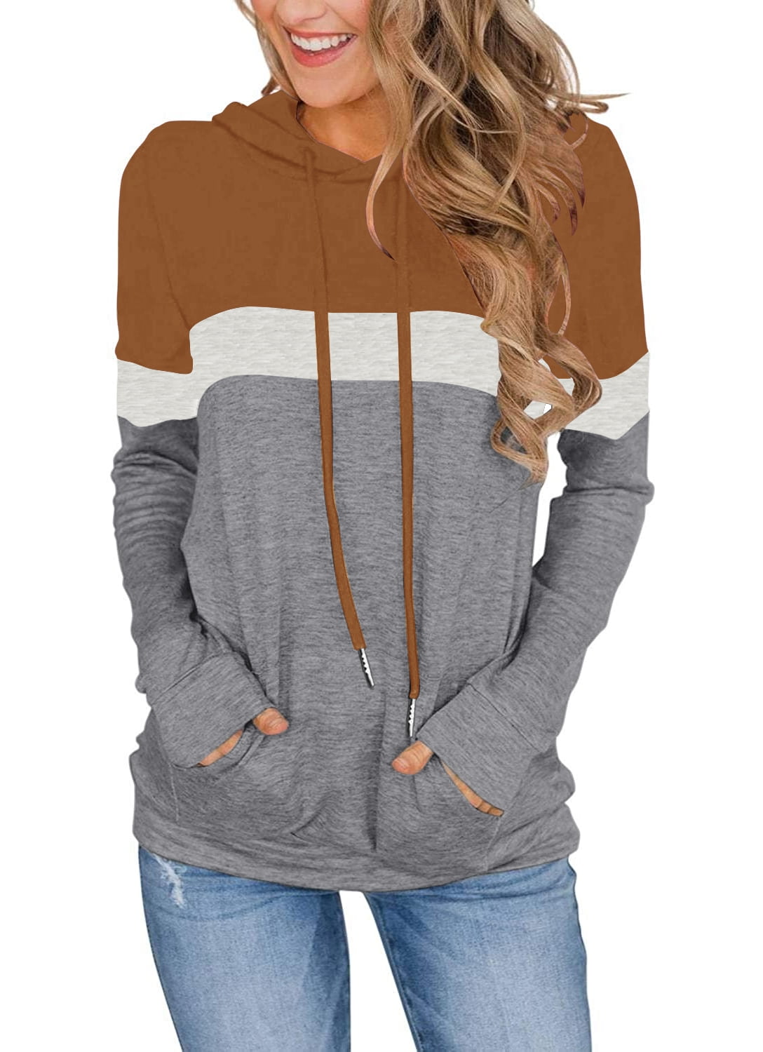 LACOZY Womens Long Sleeve Hoodie Sweatshirt Contrast Hooded Drawstring ...