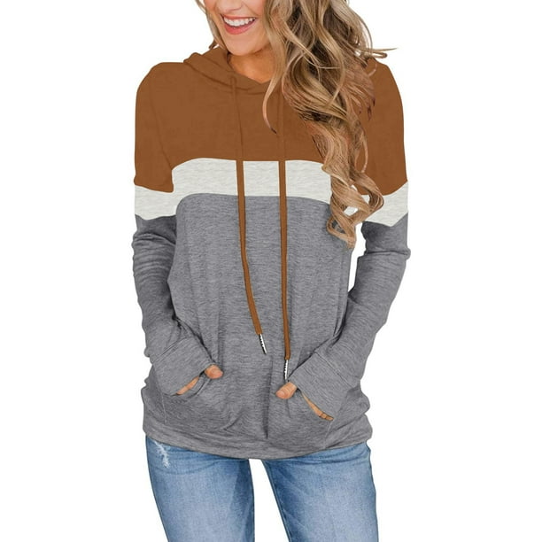 LACOZY Womens Long Sleeve Hoodie Sweatshirt Contrast Hooded Drawstring
