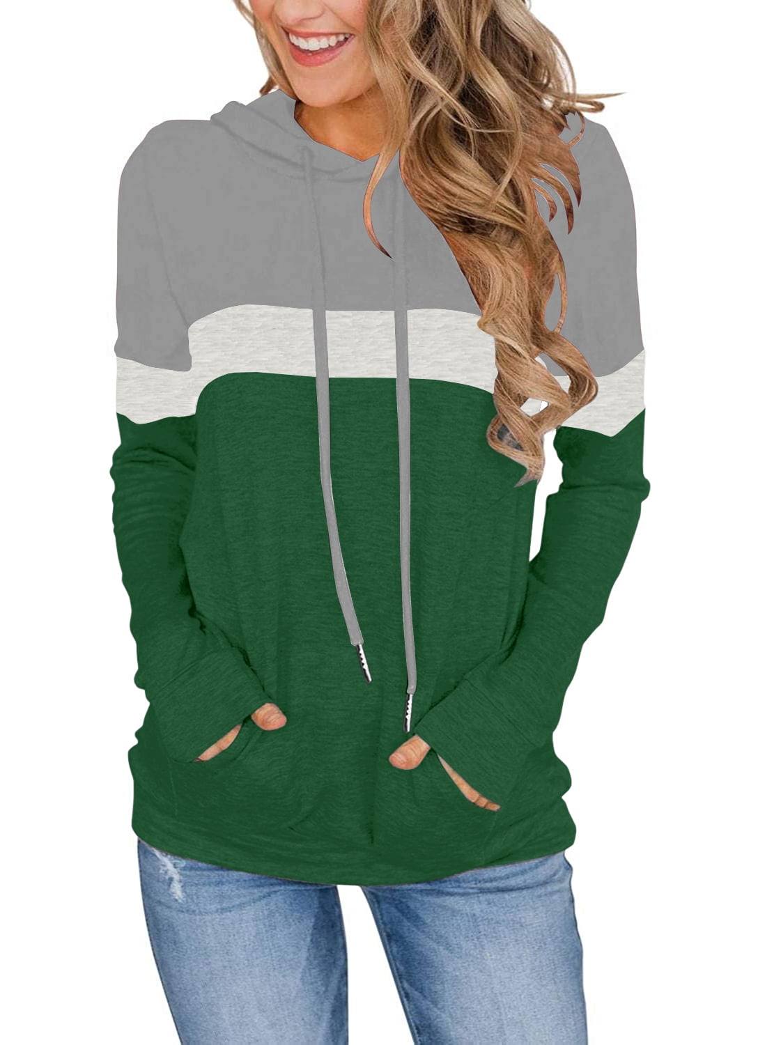LACOZY Womens Long Sleeve Hoodie Sweatshirt Contrast Hooded Drawstring