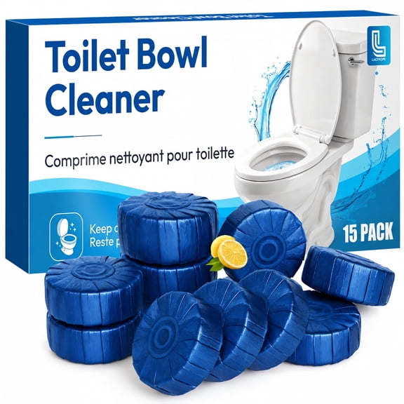 LACRTOPE Toilet Bowl Cleaner Tablets, Automatic Blue Tank Cleaner, Remove Limescale, Hard Water Stains and Toilet Rings, Fresh Scent, 15 Count