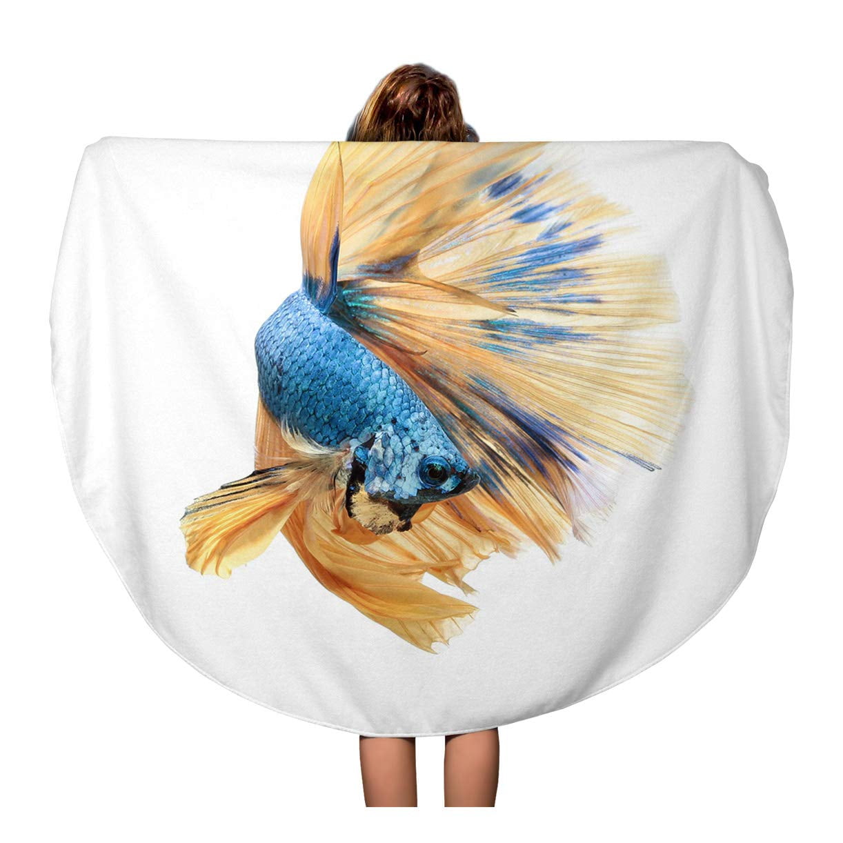 LADDKA 60 inch Round Beach Towel Blanket Blue Aggressive Betta Fish