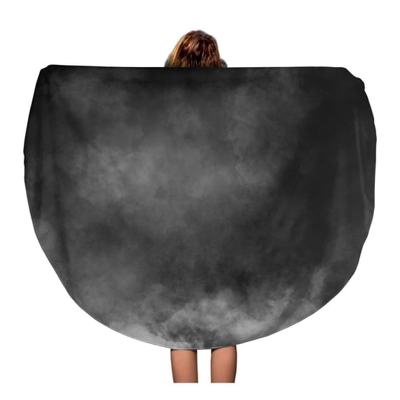 LADDKA 60 inch Round Beach Towel Blanket Gray Smoky White Fog and Mist Effect on Abstract Travel Circle Circular Towels Mat Tapestry Beach Throw