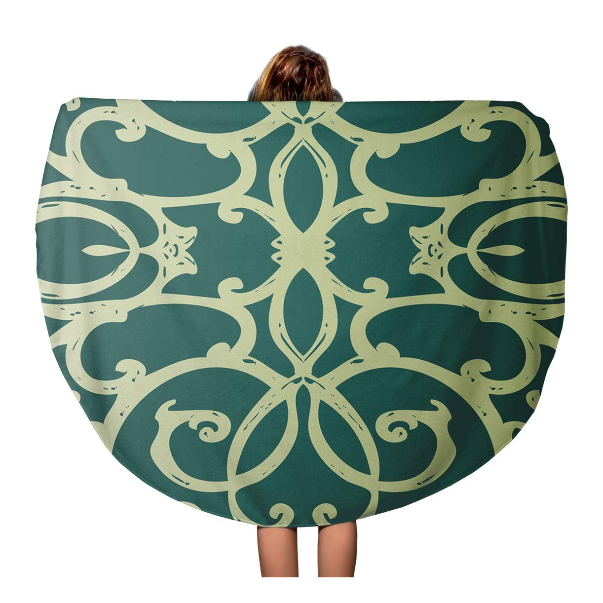 LADDKA 60 inch Round Beach Towel Blanket Green Announcement Jewel Tone