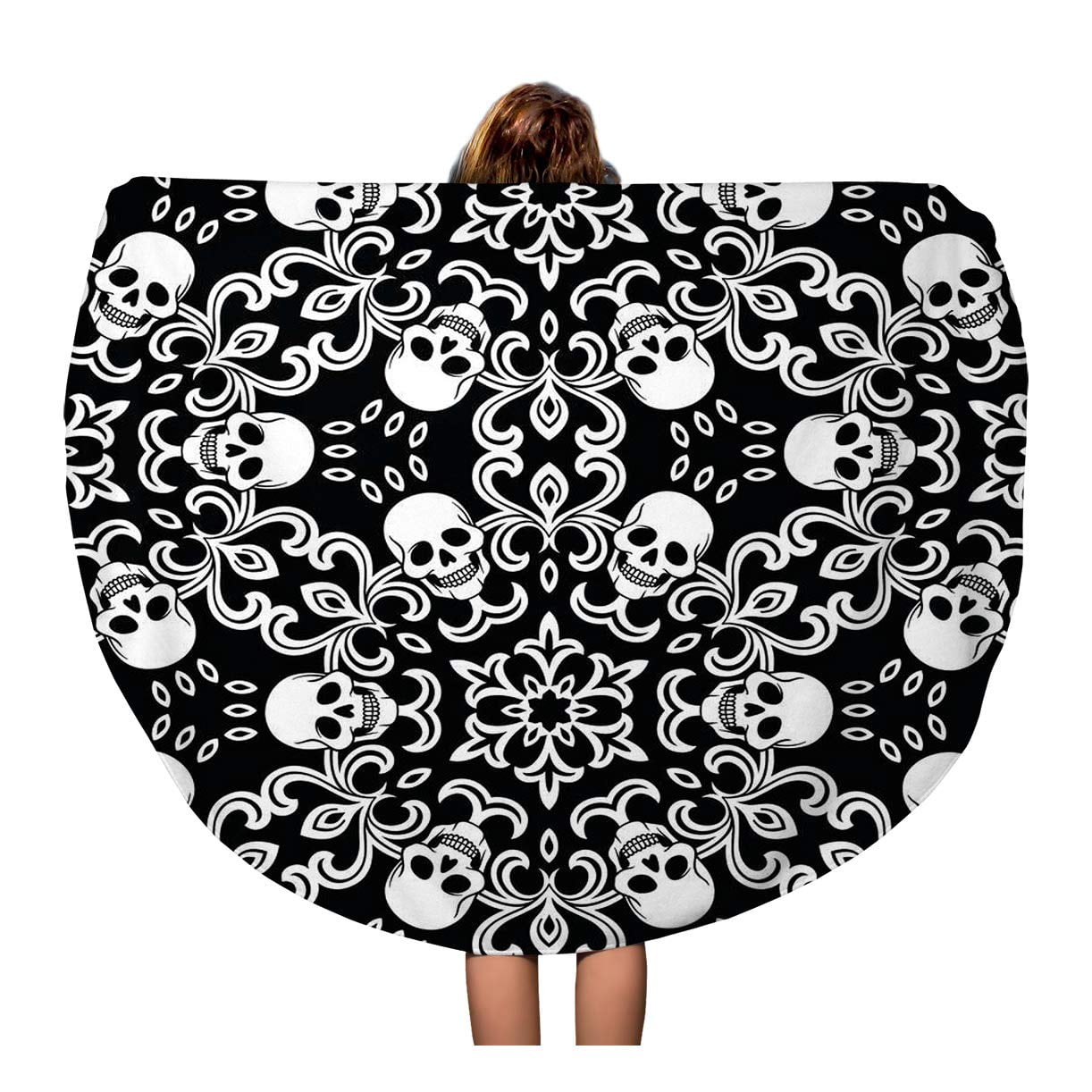 LADDKA 60 inch Round Beach Towel Blanket Pattern Skulls Gothic ...