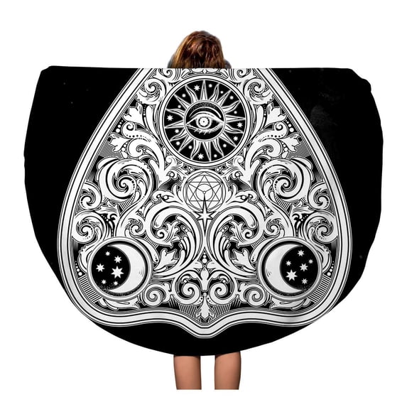 LADDKA 60 inch Round Beach Towel Blanket Vintage Magic Ouija Board Oracle Antique Boho Chic Halloween Travel Circle Circular Towels Mat Tapestry Beach Throw