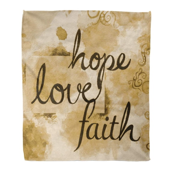 LADDKE 50x60 inch Super Soft Throw Blanket Brown Sepia Watercolor with Religious Message of Faith Hope and Love Written Home Decorative Flannel Velvet Plush Blanket