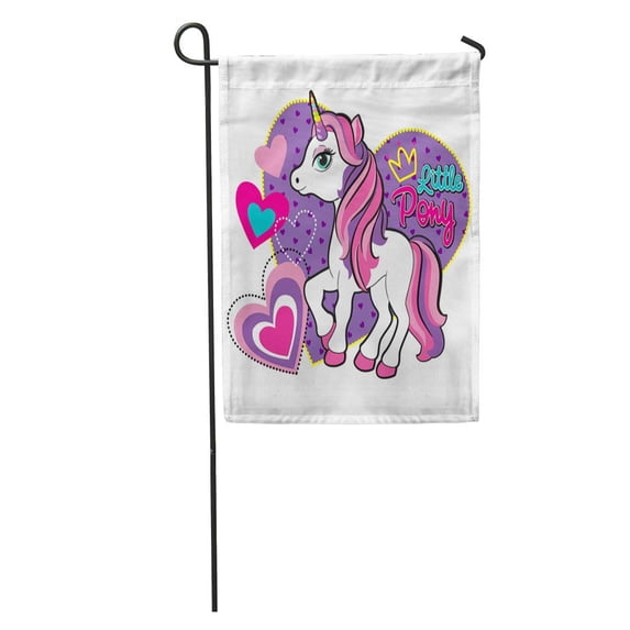 LADDKE Abstract Drawing for Cartoon Colorfu Cutel Pony Girl Kids Desing Garden Flag Decorative Flag House Banner 28x40 inch