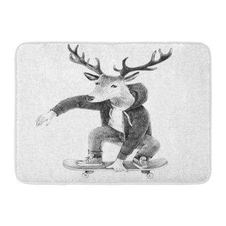 LADDKE Action Dressed Up Deer Hipster Skateboarder Active Doormat Floor Rug Bath Mat 30x18 inch