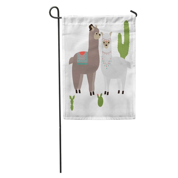 LADDKE Arizona Cute Alpaca Llama and Cactus Cartoon Cape Character Garden Flag Decorative Flag House Banner 28x40 inch