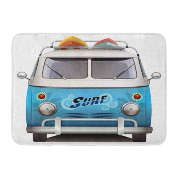 LADDKE Blue Surf Vintage Van Surfer Car Beach Caravan Surfboard 1960S Doormat Floor Rug Bath Mat 23.6x15.7 inch