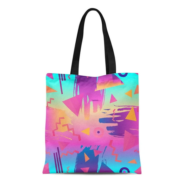 LADDKE Canvas Bag Resuable Tote Grocery Shopping Bags Colorful Funky Retro Vintage 80S 90S Abstract Good and Pattern Tote Bag