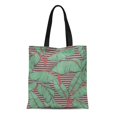 thumbnail image 1 of LADDKE Canvas Tote Bag Blue Pattern Tropical Palm Leaves Green Tribal Aloha Surf Durable Reusable Shopping Shoulder Grocery Bag, 1 of 1