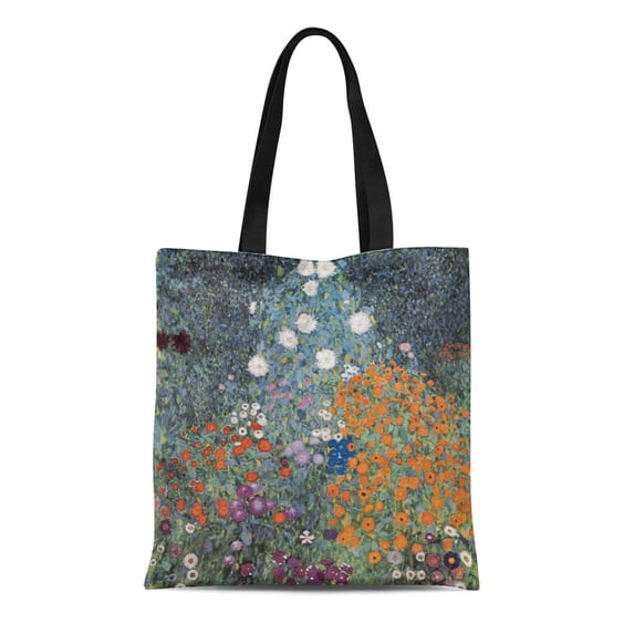 LADDKE Canvas Tote Bag Colorful Famous Flower Garden Klimt Artists Nan Engen Floral Reusable Handbag Shoulder Grocery Shopping Bags