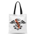 thumbnail image 1 of LADDKE Canvas Tote Bag Cool Racer Smiling Skull Wings Emblem Motorcycle Abstract Anatomy Reusable Shoulder Grocery Shopping Bags Handbag, 1 of 1