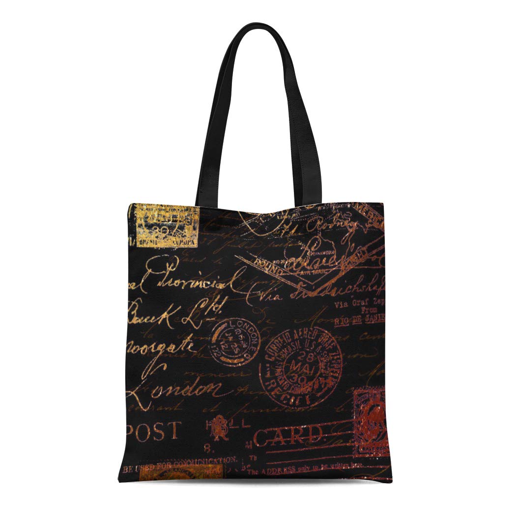 Bag Cursive LADDKE Canvas Tote Bag Cursive Script Stamps Writing Antique Vintage ...