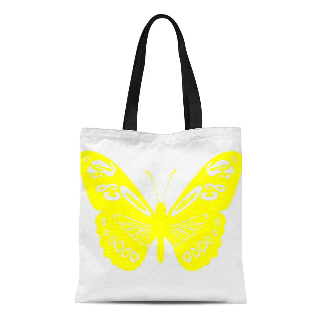 LADDKE Canvas Tote Bag Cute Yellow Butterfly Lace Wings Feminine