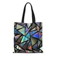 thumbnail image 1 of LADDKE Canvas Tote Bag Green Pattern Holographic Triangles on Blue Black Metal Iridescent Reusable Shoulder Grocery Shopping Bags Handbag, 1 of 1