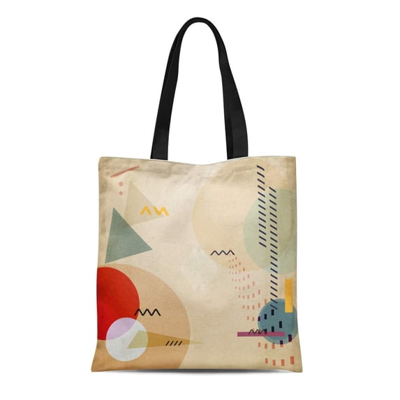 LADDKE Canvas Tote Bag Kandinsky Abstract Geometric Composition Ellipses and Triangles Mondrian Brush Reusable Shoulder Grocery Shopping Bags Handbag